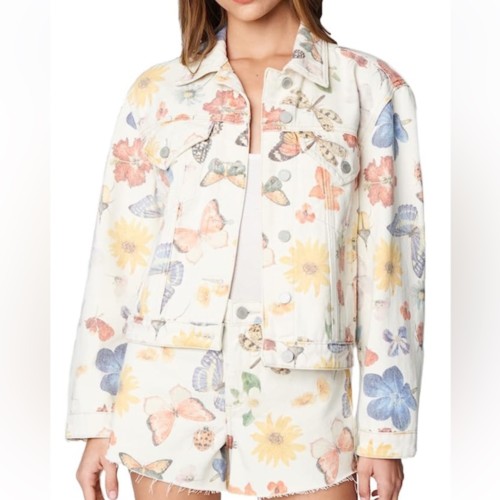 BlankNYC worn 1 time Printed Denim Trucker Jacket